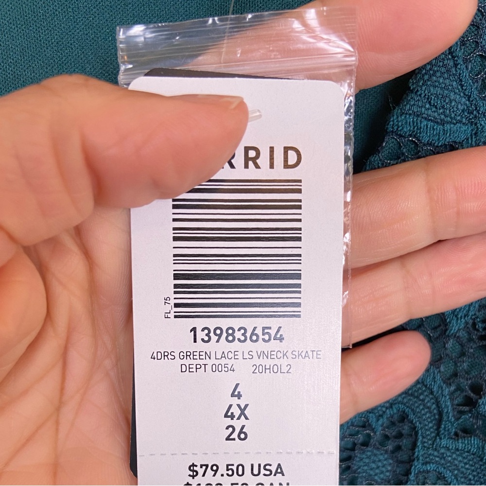 Torrid Lace Long Sleeves Midi Dress Size 4X Emerald Green Fit & Flare V-Neck - Picture 10 of 13